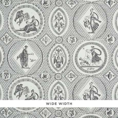 LES SCENES CONTEMPORAINES by Jill Lasersohn for Schumacher, black Greco-Roman contemporary vignette wallpaper