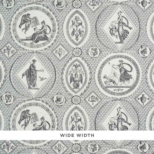 LES SCENES CONTEMPORAINES by Jill Lasersohn for Schumacher, black Greco-Roman contemporary vignette wallpaper