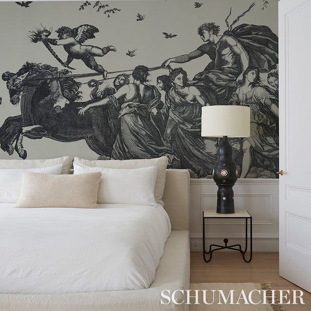 Chariot of Dawn Toile Panel Set Black by Schumacher Jill Lasersohn Scenic Wall Mural – Schumacher 5011500