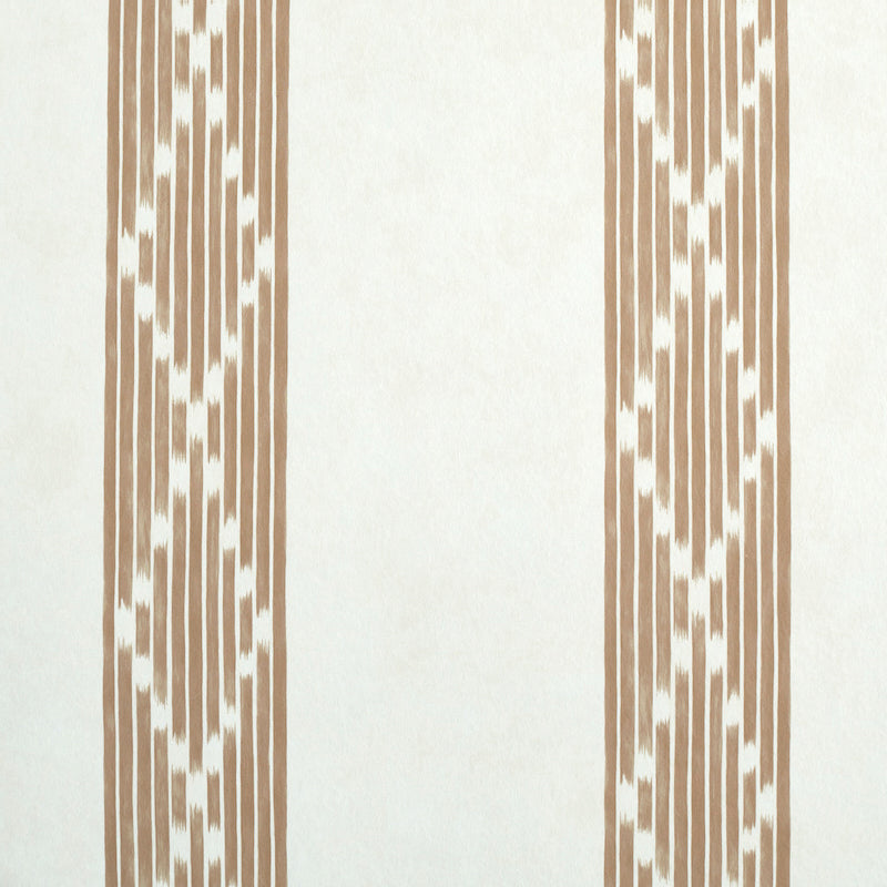 Sequoia Stripe wallpaper in brown by Schumacher, featuring an abstract diamond trellis within tonal stripes for a chic, understated look.