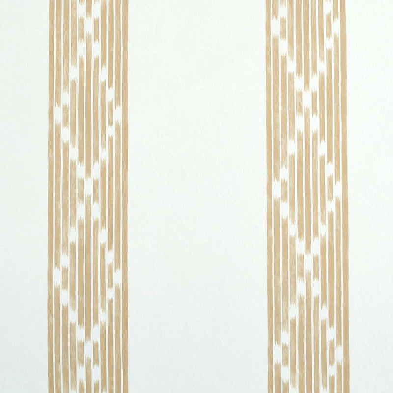Sequoia Stripe wallpaper in Camel by Schumacher, featuring abstract diamond trellis within tonal stripes for a casual, refined look.