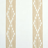 Sequoia Stripe wallpaper in Camel by Schumacher, featuring abstract diamond trellis within tonal stripes for a casual, refined look.