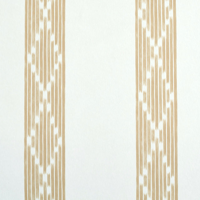 Sequoia Stripe wallpaper in Camel by Schumacher, featuring abstract diamond trellis within tonal stripes for a casual, refined look.