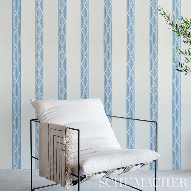 Sequoia Stripe Blue by Schumacher Stripe Wallcovering Collection – Schumacher 5011532