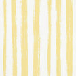 Sketched Stripe yellow hand-painted vertical stripe wallpaper by Schumacher, shown in close-up and styled room setting.