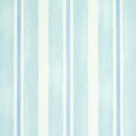 Watercolor Stripe Mineral wallpaper by Schumacher features hand-painted, blue and white vertical stripes in a soft, watercolor effect.