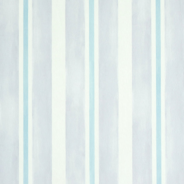 Watercolor Stripe wallpaper in lavender by Schumacher, featuring hand-painted vertical stripes in a soft, two-tone design.