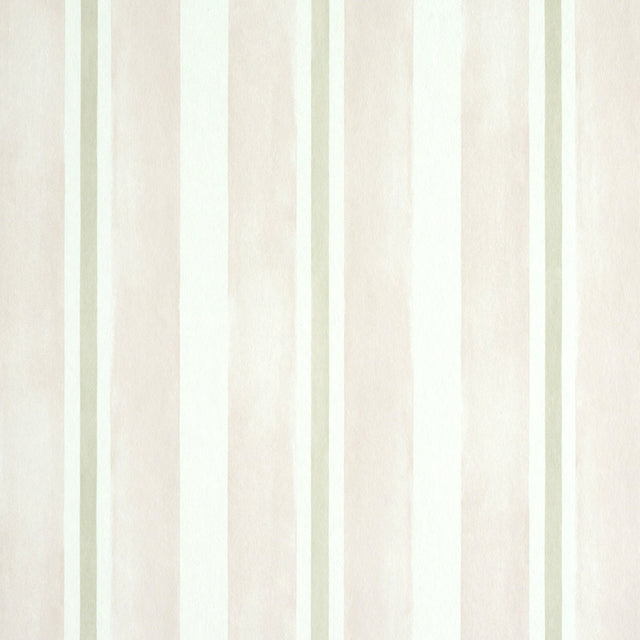 Watercolor Stripe wallpaper in blush by Schumacher, featuring hand-painted, soft two-tone vertical stripes for a charming, modern look.