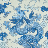 Magic Mountain Dragon Porcelain by Schumacher Blue Dragon Foo Dog Wallpaper – Schumacher 5011590