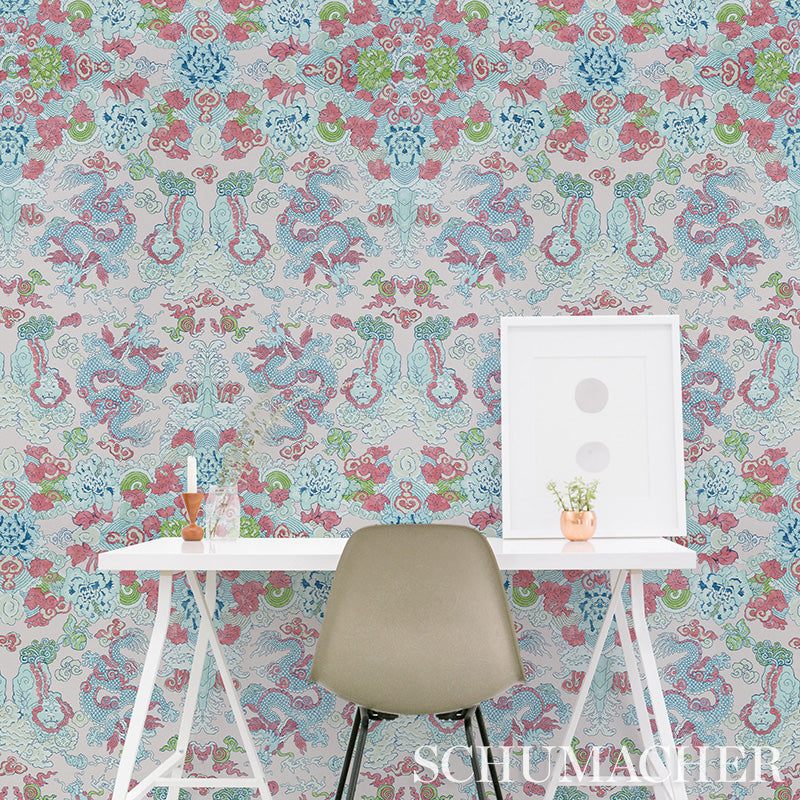 Magic Mountain Dragon Blush by Schumacher Whimsical Dragon Wallpaper – Schumacher 5011591
