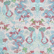 Magic Mountain Dragon wallpaper in blush with foo dogs and fire-breathing dragons in a whimsical, symmetrical design.