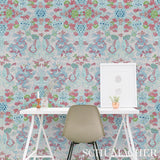Magic Mountain Dragon Yellow by Schumacher Exotic Foo Dog and Dragon Wallpaper – Schumacher 5011592