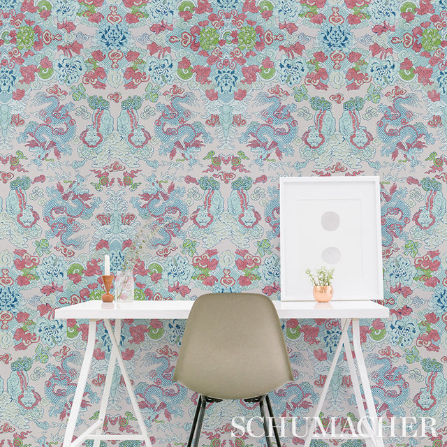 Magic Mountain Dragon Yellow by Schumacher Exotic Foo Dog and Dragon Wallpaper – Schumacher 5011592