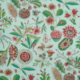 Fantastical floral and botanical wallpaper in mineral and pink on a light background, inspired by an 18th-century French document, by Schumacher.
