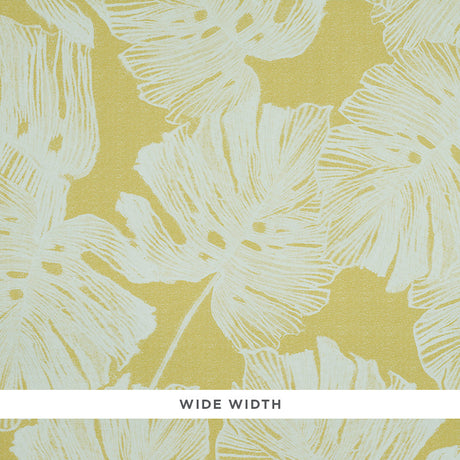 Del Coco wallpaper in yellow with a split leaf philodendron leaf pattern by Schumacher