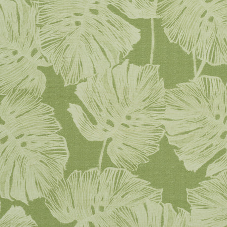 Del Coco Sisal wallpaper in Leaf by Schumacher features split leaf philodendron leaves in a soft, watercolor effect on a textured green ground.
