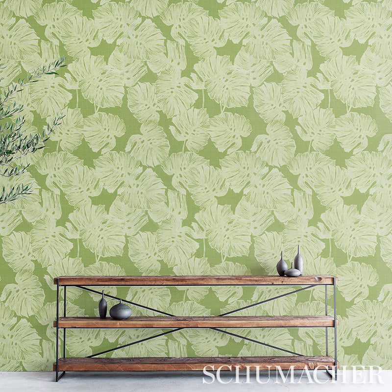 Del Coco Sisal Sand by Schumacher Tropical Leaf Wallpaper – Schumacher 5011641