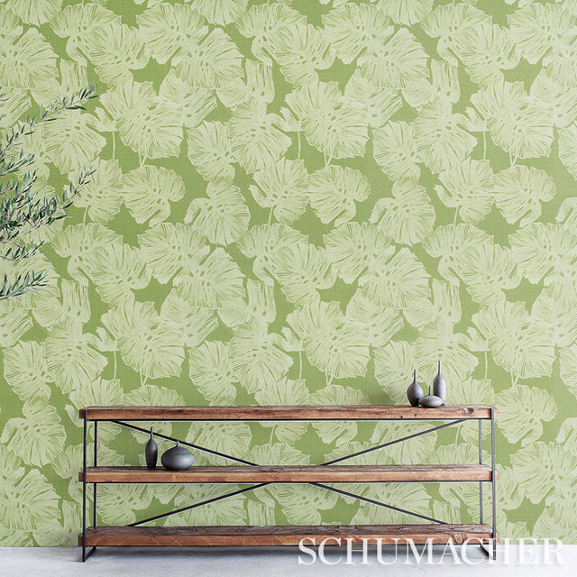 Del Coco Sisal Sand by Schumacher Tropical Leaf Wallpaper – Schumacher 5011641
