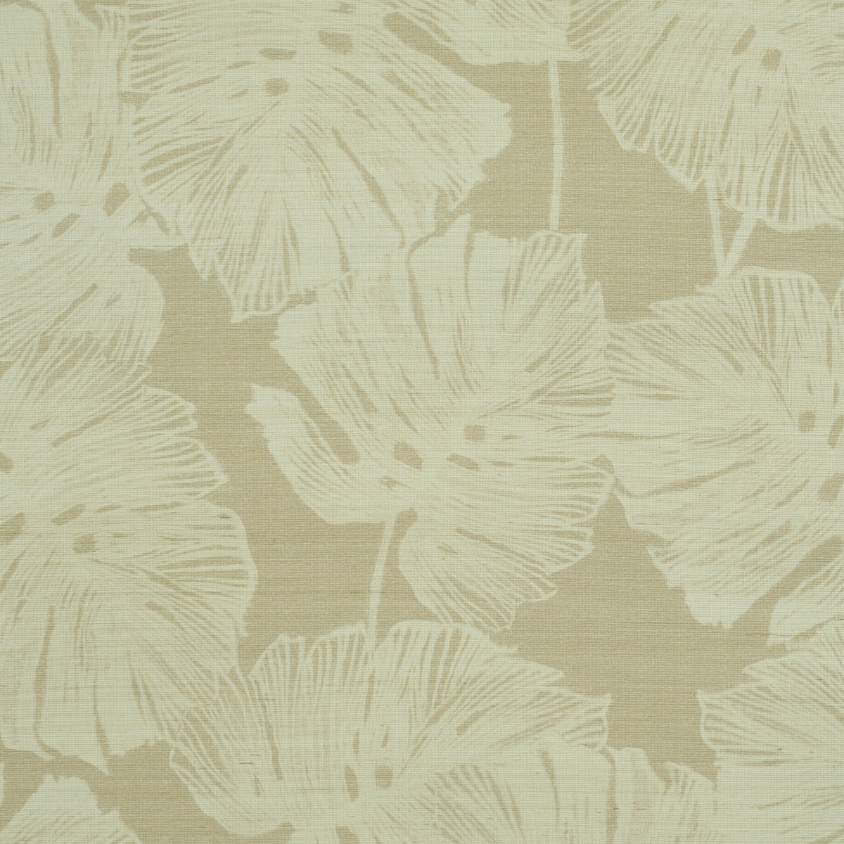 Del Coco Sisal wallpaper in sand colorway featuring split leaf philodendron leaves with a watercolor effect on a textured ground.