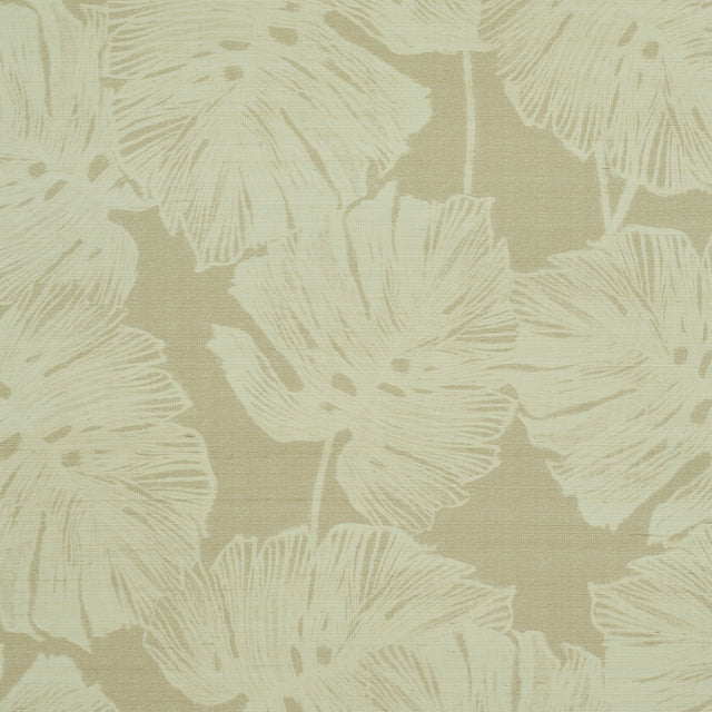 Del Coco Sisal wallpaper in sand colorway featuring split leaf philodendron leaves with a watercolor effect on a textured ground.