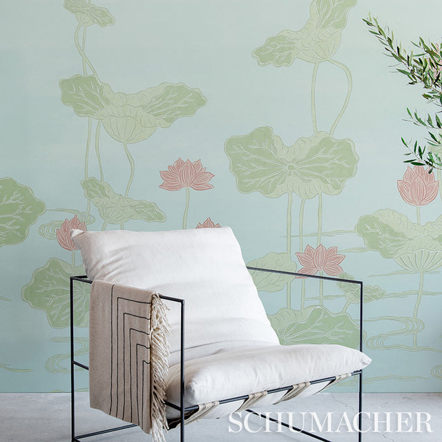 Kireina Lotus Panel Set Coral Ivory by Schumacher Dramatic Scenic Wall Mural – Schumacher 5011690
