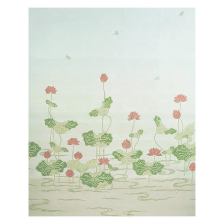 Kireina Lotus Panel Set wallpaper in coral and ivory, featuring a large-scale lotus flower and leaf motif inspired by 17th-century Japanese woodblock art.