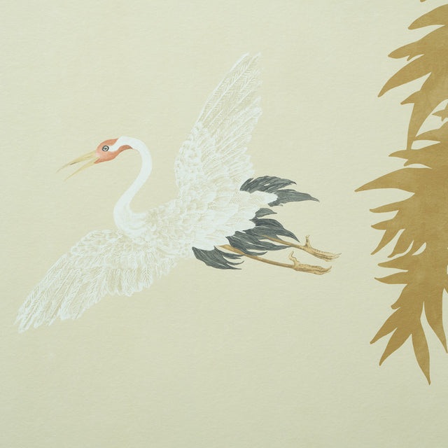 Yashinoki Crane Panel Set Gold by Schumacher Japanese Crane Mural Wallpaper – Schumacher 5011700