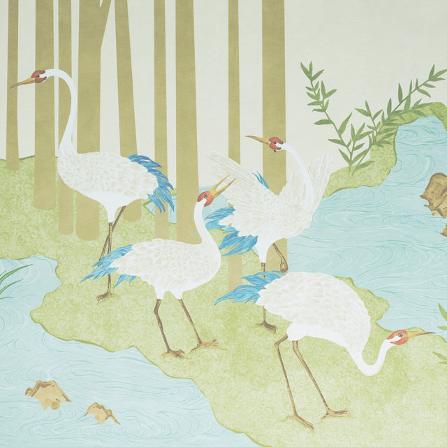 Yashinoki Crane Panel Set Willow Scenic Japanese Crane Mural Wallpaper – Schumacher 5011701