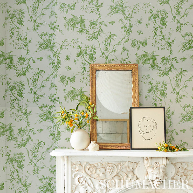 Toile de la Prairie Blue by Jill Lasersohn Scenic Botanical Wallpaper – Schumacher 5011711