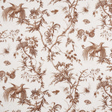 TOILE DE LA PRAIRIE wallpaper in brown featuring songbirds, butterflies, blooming branches, and seed pods in a bucolic toile pattern by Jill Lasersohn for Schumacher.
