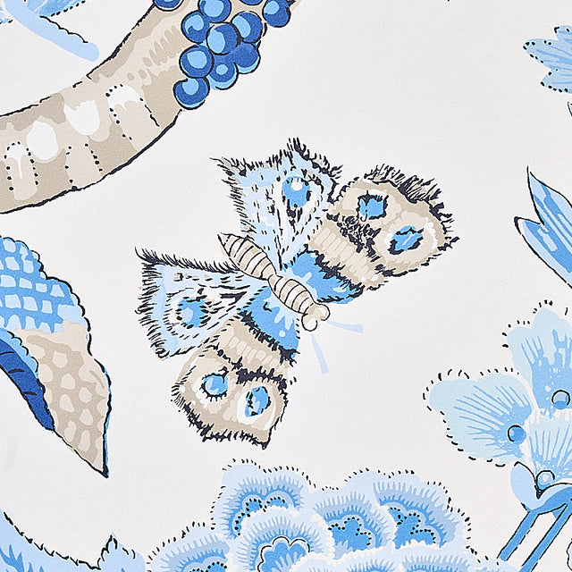 Cranley Garden Blue by Schumacher Romantic Floral & Bird Wallpaper – Schumacher 5011720