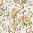 Cranley Garden wallpaper in Document colorway by Schumacher, featuring a botanical and bird motif in multicolor on a light background.