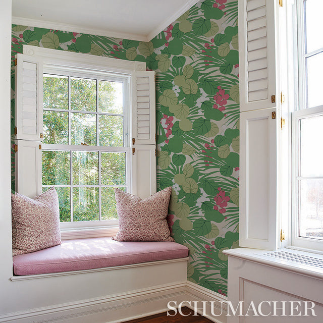 Sea Grapes Tropical Botanical Wallpaper Greens Schumacher 5011731 – Perennial Favorites Collection