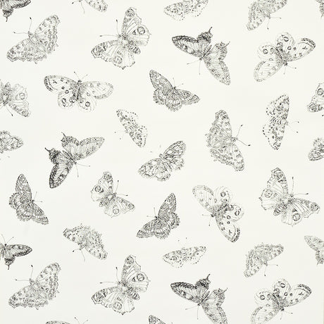 Burnell Butterfly wallpaper in ivory by Schumacher features a whimsical butterfly stamp design with tonal variations in metallics.