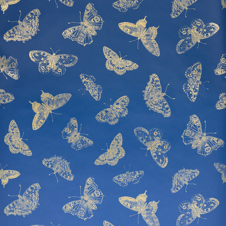 Burnell Butterfly wallpaper in blue with metallic butterfly stamp design by Schumacher