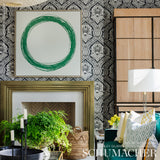 Villandry Damask Print Black by Schumacher Elegant French Damask Wallpaper – Schumacher 5011752