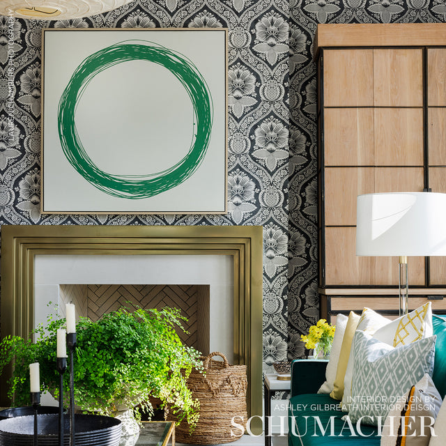 Villandry Damask Print Black by Schumacher Elegant French Damask Wallpaper – Schumacher 5011752