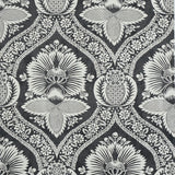 Villandry Damask Print wallpaper in black and white by Schumacher, featuring a stylized damask pattern inspired by French country estates.