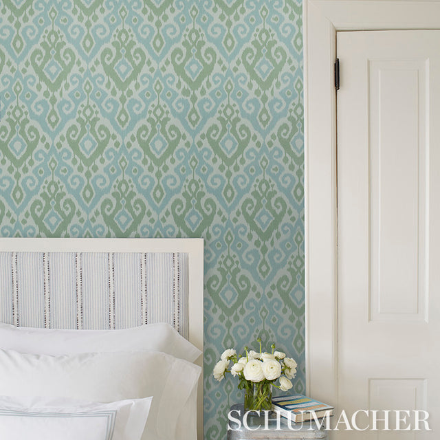 Dedra Damask Mineral & Leaf by Schumacher Ikat Arabesque Wallpaper – Schumacher 5011760