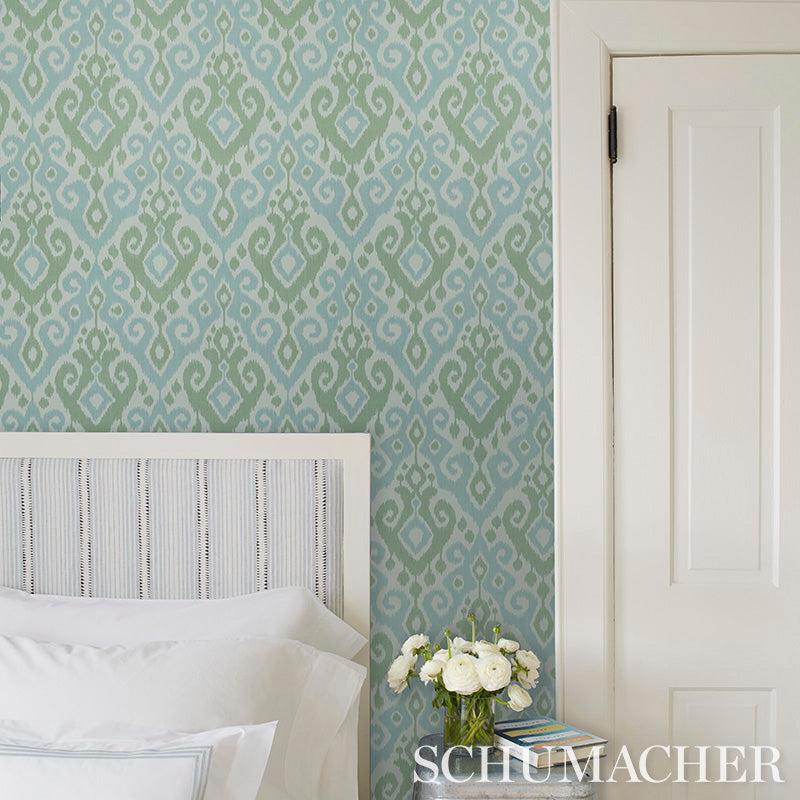 Dedra Damask Sand & Grey by Schumacher Subtle Arabesque Ikat Wallpaper – Schumacher 5011762