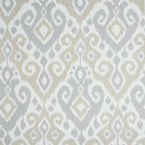Dedra Damask wallpaper in sand and grey, featuring a subtle arabesque ikat pattern by Schumacher.