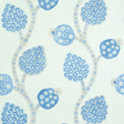 Annabel Warp Print blue pomegranate motif wallpaper by Schumacher, loose scrolling design with rustic quality.