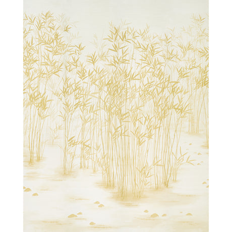 Kanji Sisal Panel Set in Ochre by Schumacher, Japanese brush painting inspired bamboo wall mural