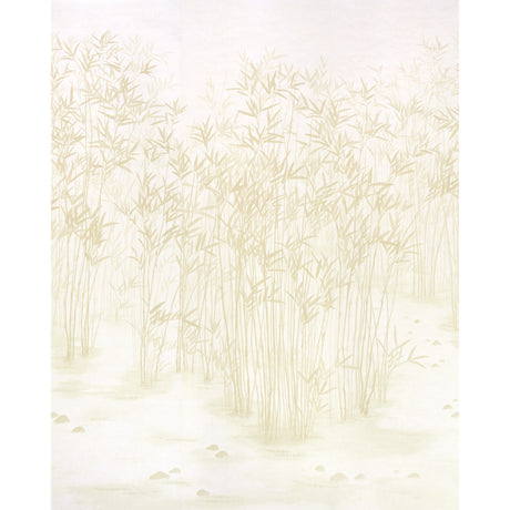 Kanji Panel Set wallpaper in a natural colorway featuring a Japanese brush painting inspired bamboo design by Schumacher.