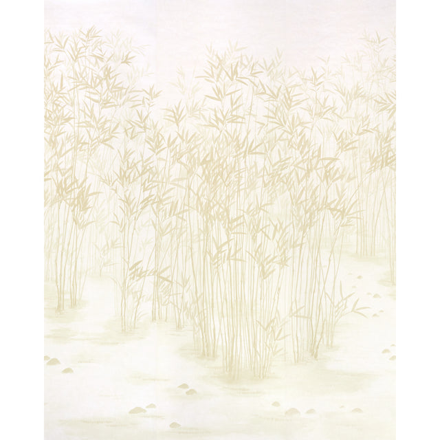 Kanji Panel Set wallpaper in a natural colorway featuring a Japanese brush painting inspired bamboo design by Schumacher.
