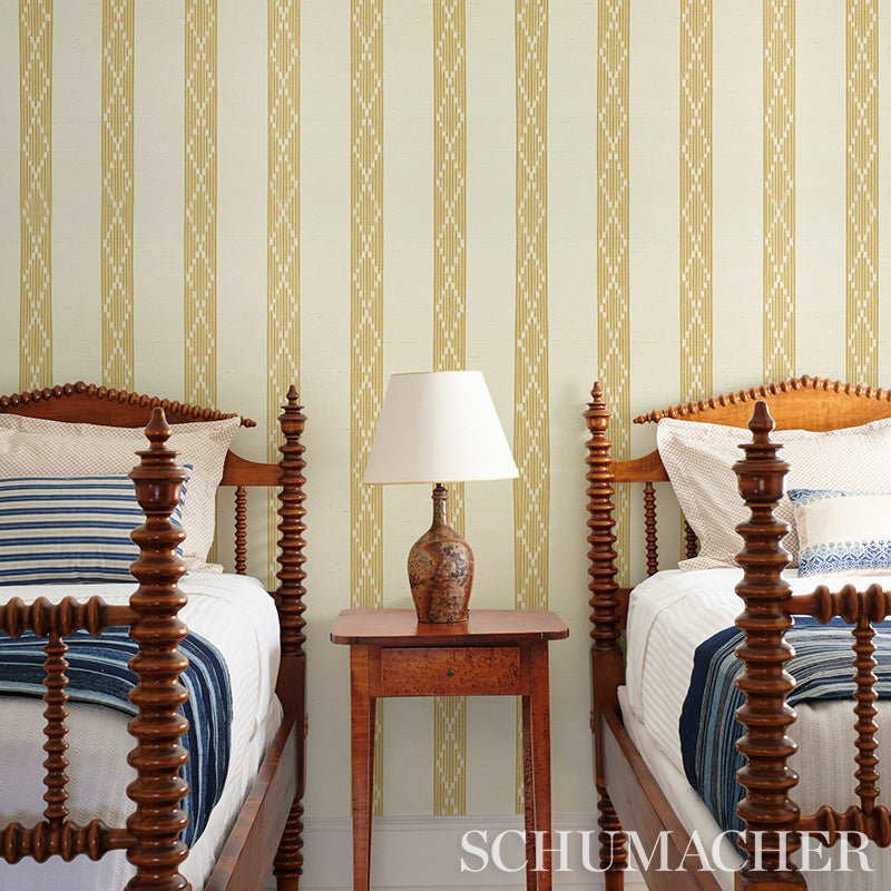Sequoia Stripe Sisal Russet by Schumacher Wide Width Stripe Wallcovering – Schumacher 5011810