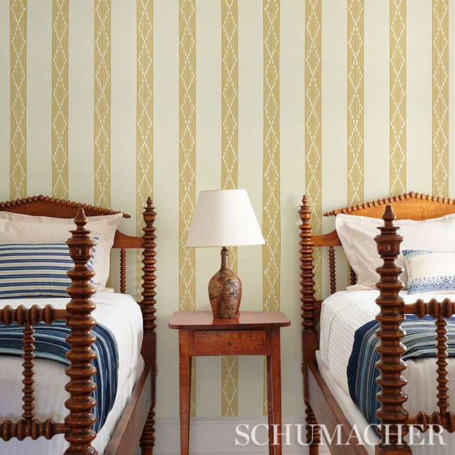 Sequoia Stripe Sisal Ochre Wide-Width Wallpaper – Schumacher 5011811