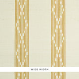 Sequoia Stripe Sisal wallpaper in ochre, featuring a wide-width abstract diamond trellis stripe pattern, styled in a bedroom setting.