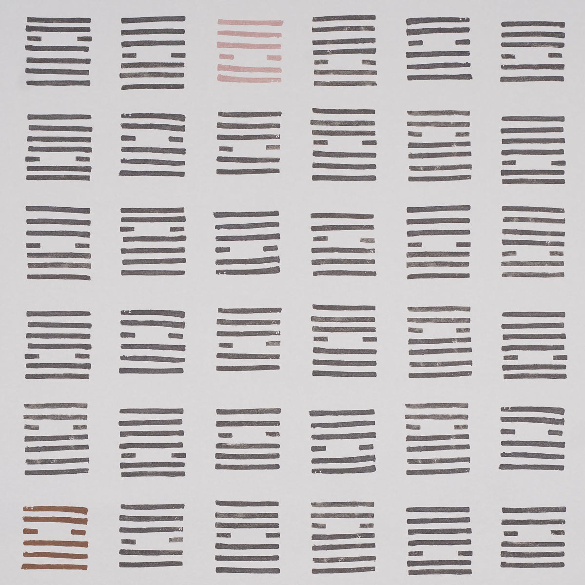 Tiasquam Charcoal by Caroline Z Hurley for Schumacher – Modern hand-blocked look geometric wallpaper in charcoal and neutral tones