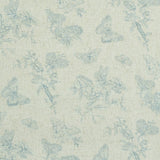 Baudin Butterfly Linen wallpaper in blue by Schumacher, featuring delicate butterfly and botanical illustrations on a linen-textured background.